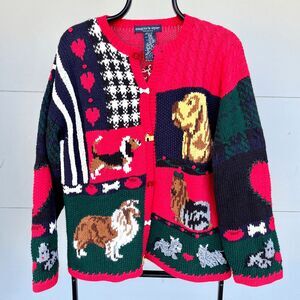 Vintage Dog-Themed Novelty Knit Cardigan by Eagle’s Eye - SZ L